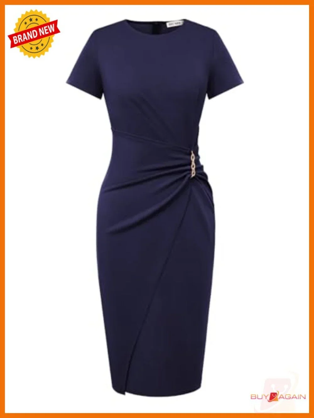 Short Sleeve Sheath Business Midi Dress Wrap Bodycon Office Cocktail